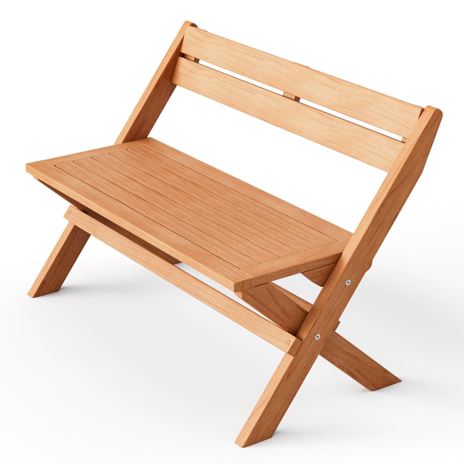 2-Person Indonesia Teak Wood Folding Outdoor Benches with Slatted Seat, Natural Outdoor Benches   at Gallery Canada