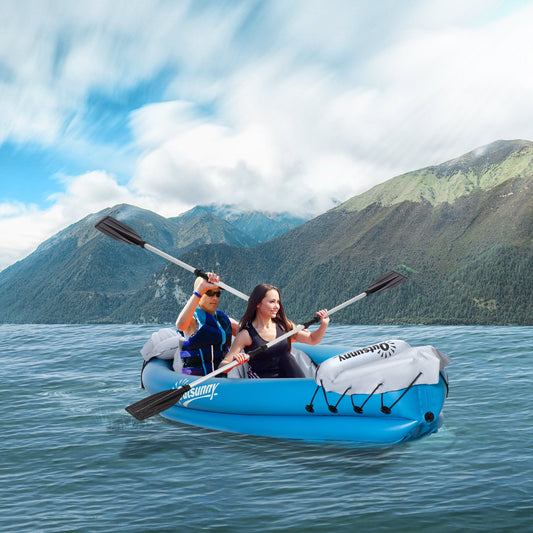 2-Person Inflatable Kayak, Inflatable Boat, Inflatable Canoe Set With Air Pump, Aluminum Oars, Blue - Gallery Canada