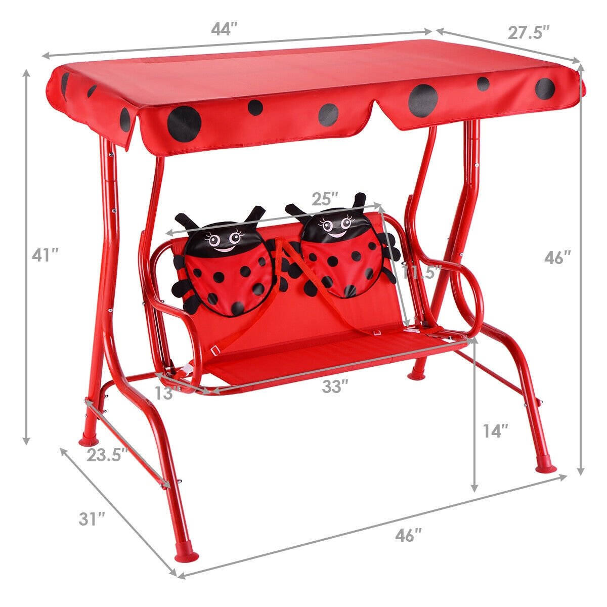 2 Person Kids Patio Swing Porch Bench with Canopy, Red Swing & Playsets   at Gallery Canada