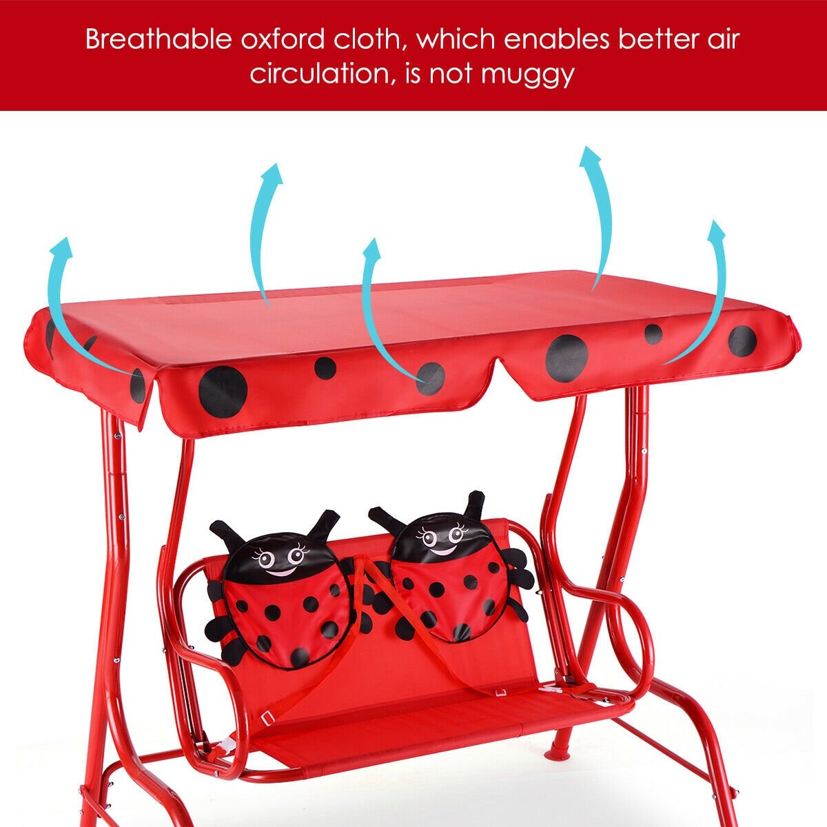 2 Person Kids Patio Swing Porch Bench with Canopy, Red Swing & Playsets   at Gallery Canada