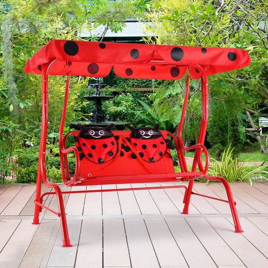 2 Person Kids Patio Swing Porch Bench with Canopy, Red Swing & Playsets   at Gallery Canada