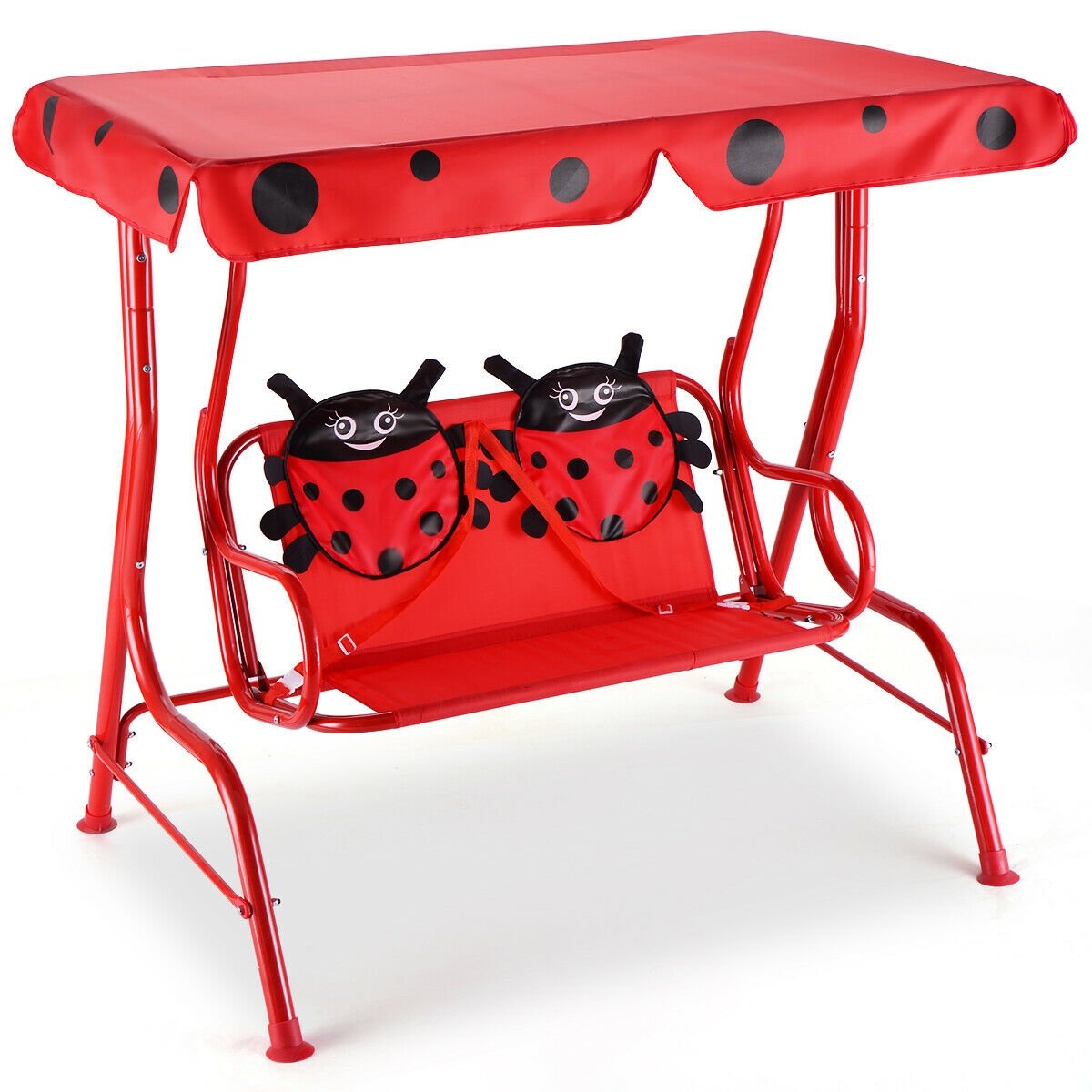 2 Person Kids Patio Swing Porch Bench with Canopy, Red Swing & Playsets   at Gallery Canada