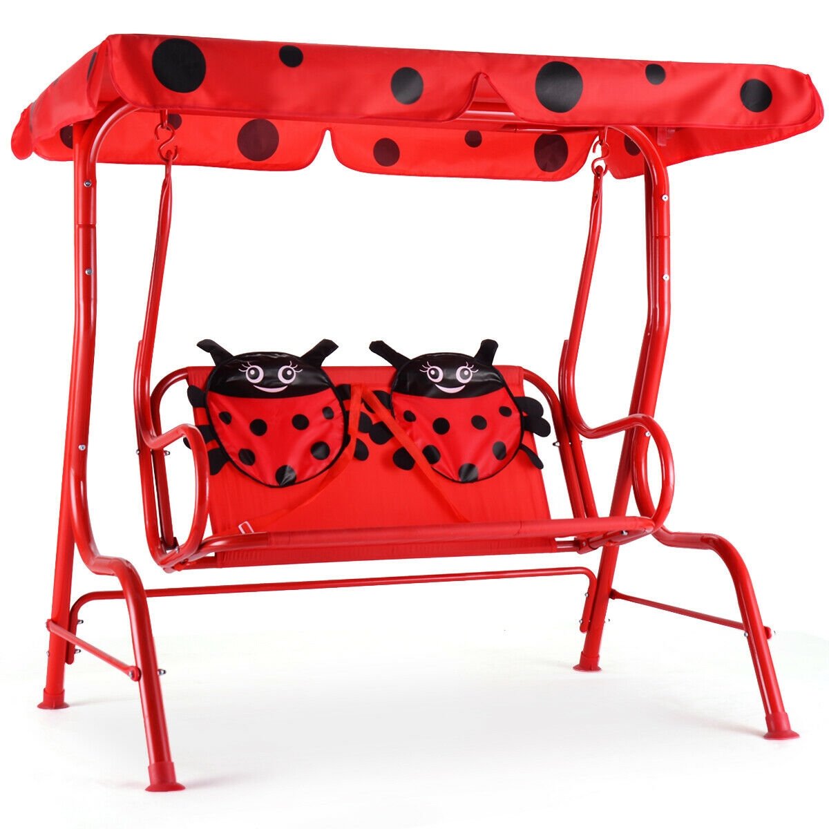 2 Person Kids Patio Swing Porch Bench with Canopy, Red Swing & Playsets   at Gallery Canada