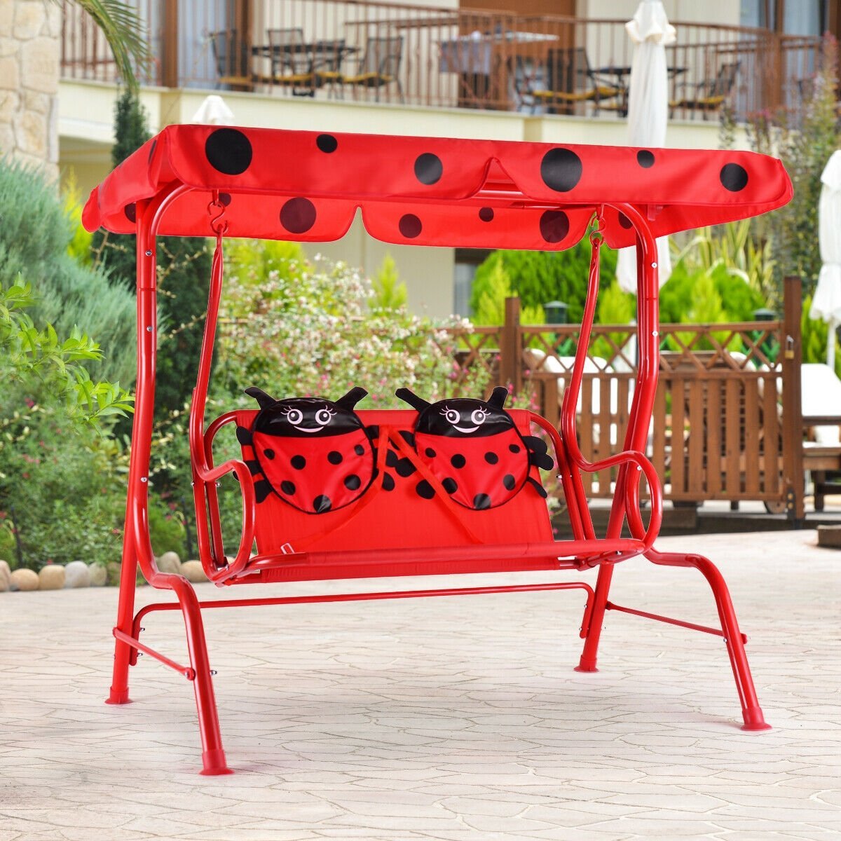 2 Person Kids Patio Swing Porch Bench with Canopy, Red Swing & Playsets   at Gallery Canada