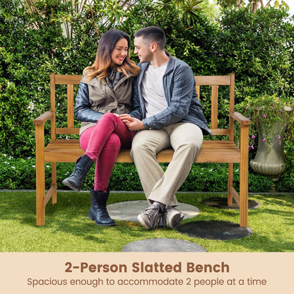 2-Person Outdoor Acacia Wood Bench with Backrest, Natural Outdoor Benches   at Gallery Canada