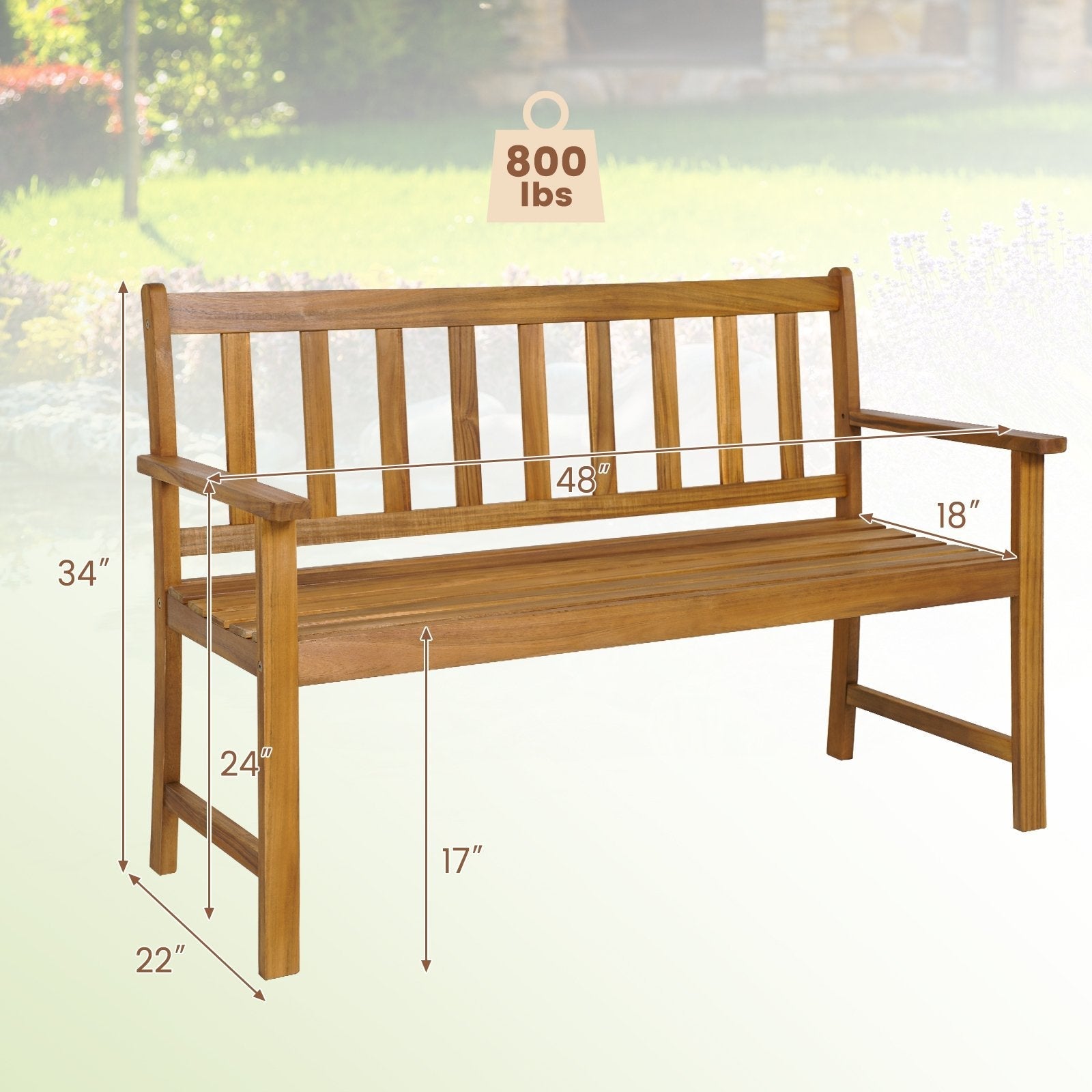 2-Person Outdoor Acacia Wood Bench with Backrest, Natural Outdoor Benches   at Gallery Canada