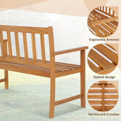 2-Person Outdoor Acacia Wood Bench with Backrest, Natural Outdoor Benches   at Gallery Canada