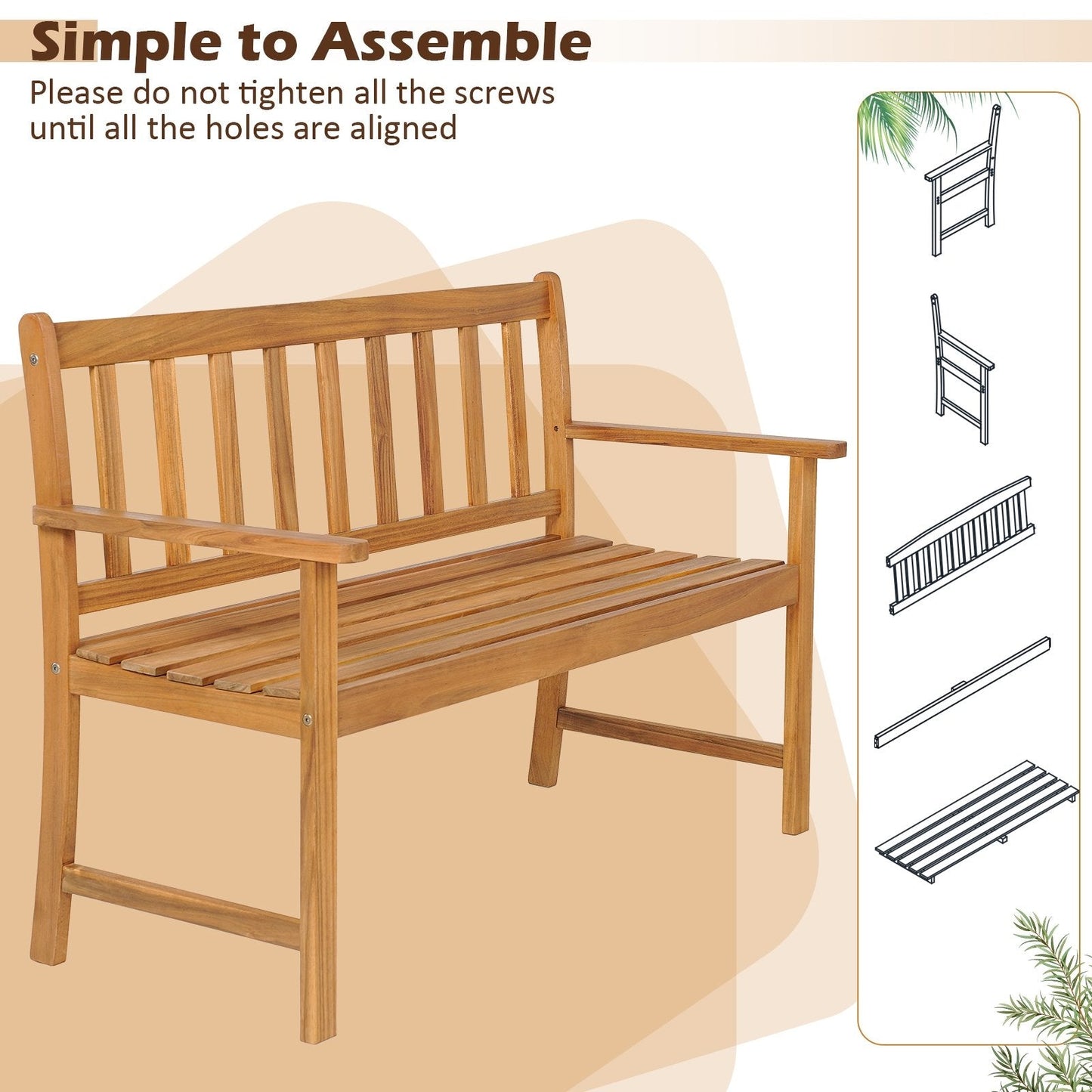 2-Person Outdoor Acacia Wood Bench with Backrest, Natural Outdoor Benches   at Gallery Canada