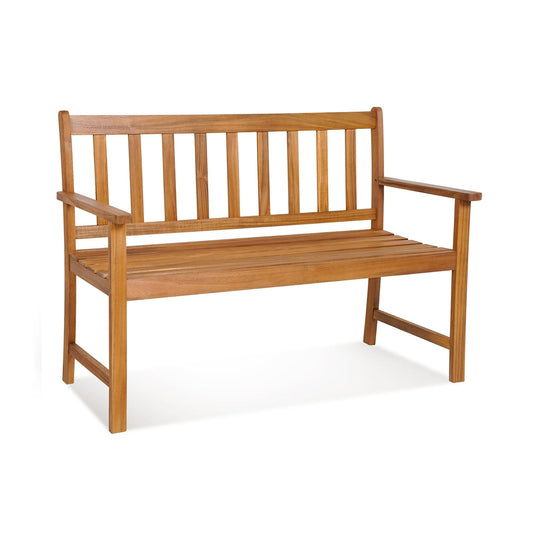 2-Person Outdoor Acacia Wood Bench with Backrest, Natural Outdoor Benches   at Gallery Canada