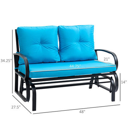 2-Person Outdoor Glider Chair, Patio Double Rocking Loveseat with Steel Frame and Cushions for Backyard, Garden and Porch, Blue Outdoor Gliders   at Gallery Canada