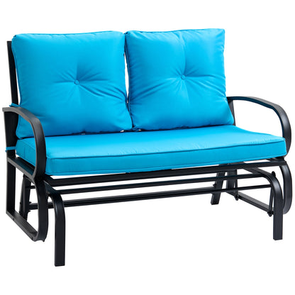 2-Person Outdoor Glider Chair, Patio Double Rocking Loveseat with Steel Frame and Cushions for Backyard, Garden and Porch, Blue Outdoor Gliders Multi Colour  at Gallery Canada