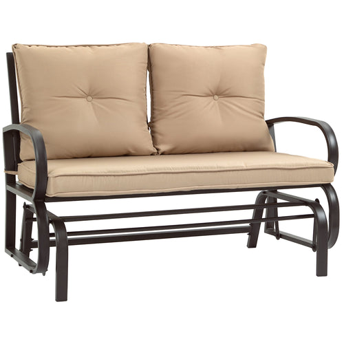 2-Person Outdoor Glider Chair, Patio Double Rocking Loveseat with Steel Frame and Cushions for Backyard, Garden and Porch, Khaki