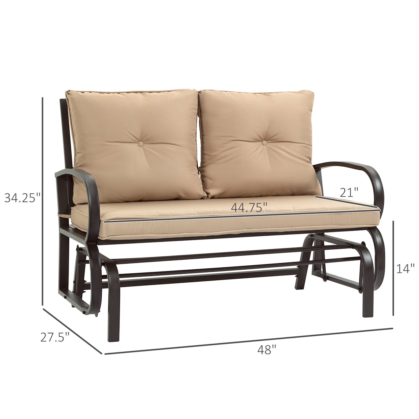 2-Person Outdoor Glider Chair, Patio Double Rocking Loveseat with Steel Frame and Cushions for Backyard, Garden and Porch, Khaki Outdoor Gliders   at Gallery Canada