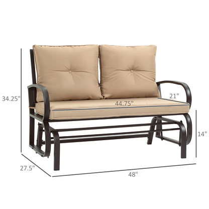 2-Person Outdoor Glider Chair, Patio Double Rocking Loveseat with Steel Frame and Cushions for Backyard, Garden and Porch, Khaki Outdoor Gliders   at Gallery Canada