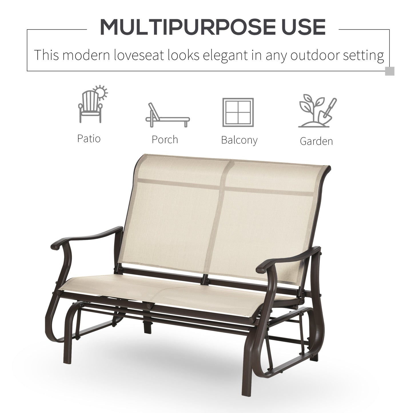 2-Person Outdoor Glider Chair, Patio Glider Rocking Chair with Mesh Seat and Backrest, Steel Frame for Outdoor, Backyard, Khaki Outdoor Gliders   at Gallery Canada