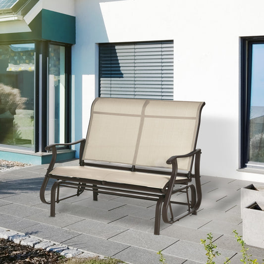 2-Person Outdoor Glider Chair, Patio Glider Rocking Chair with Mesh Seat and Backrest, Steel Frame for Outdoor, Backyard, Khaki Outdoor Gliders Khaki  at Gallery Canada