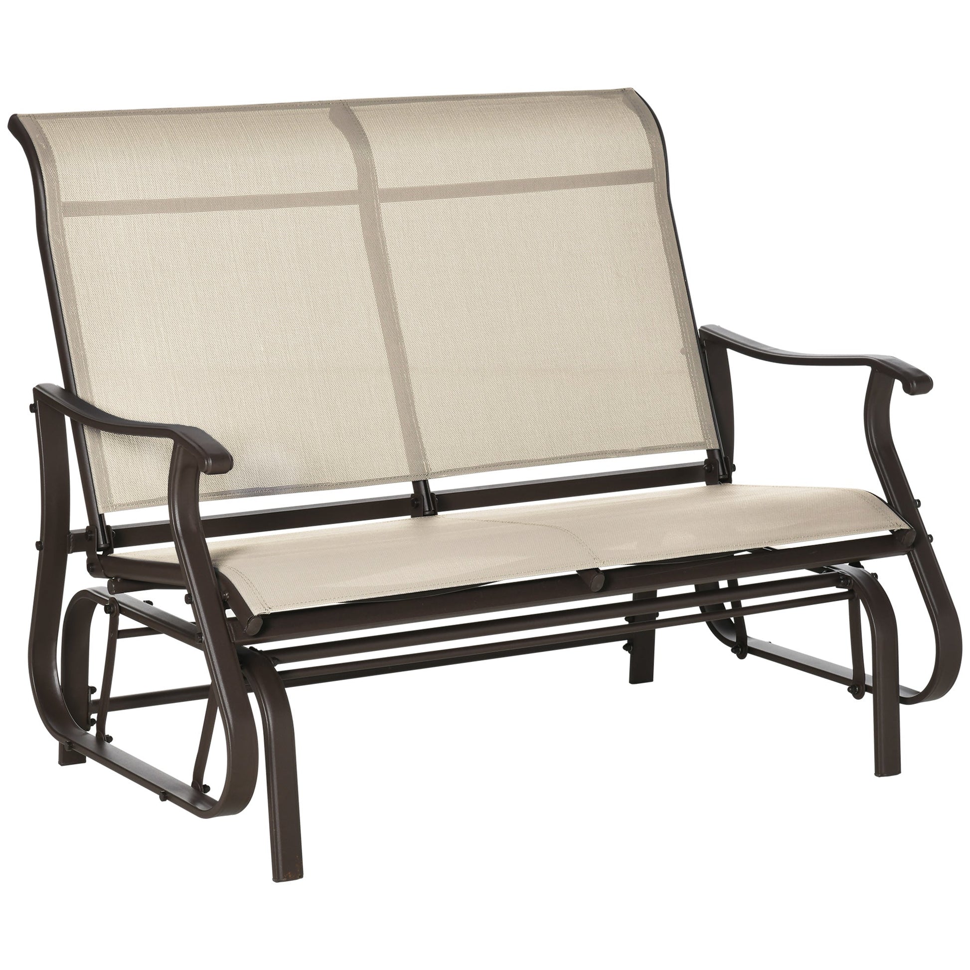 2-Person Outdoor Glider Chair, Patio Glider Rocking Chair with Mesh Seat and Backrest, Steel Frame for Outdoor, Backyard, Khaki Outdoor Gliders Khaki  at Gallery Canada