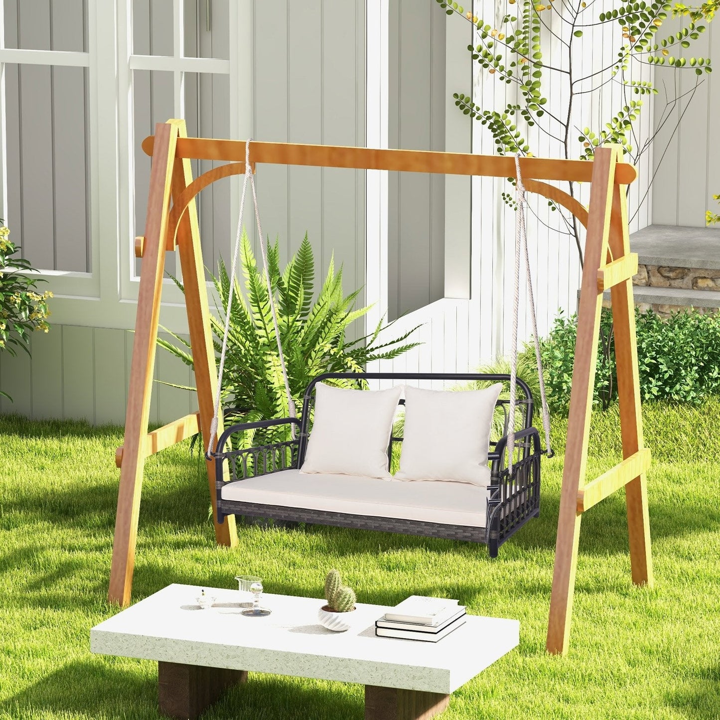 2-Person Outdoor Hanging Chair with Ropes, Gray Porch Swings   at Gallery Canada