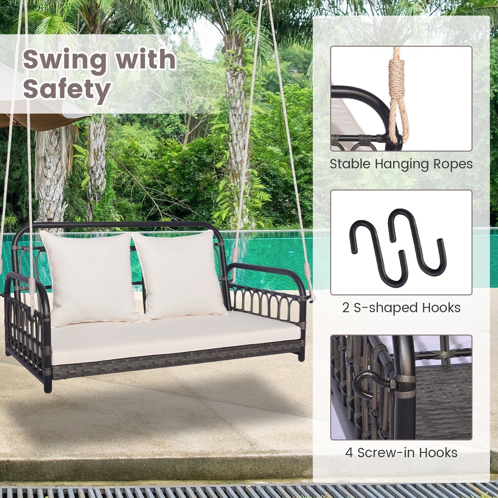 2-Person Outdoor Hanging Chair with Ropes, Gray Porch Swings   at Gallery Canada