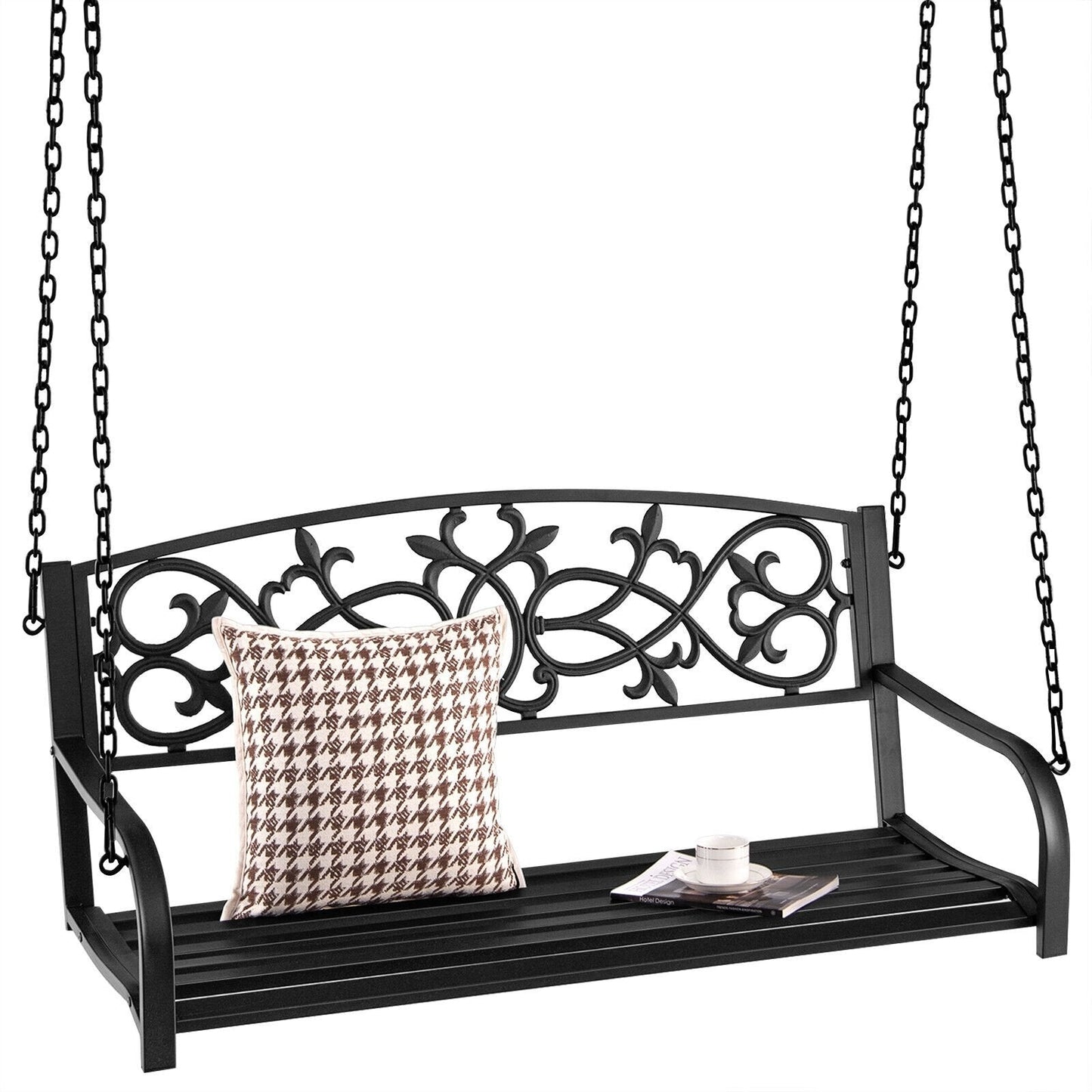 2-Person Outdoor Porch Metal Hanging Swing Chair with Sturdy Chains, Black Porch Swings   at Gallery Canada