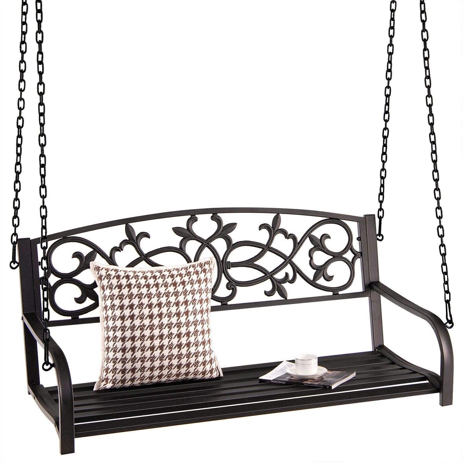 2-Person Outdoor Porch Metal Hanging Swing Chair with Sturdy Chains, Brown Porch Swings   at Gallery Canada