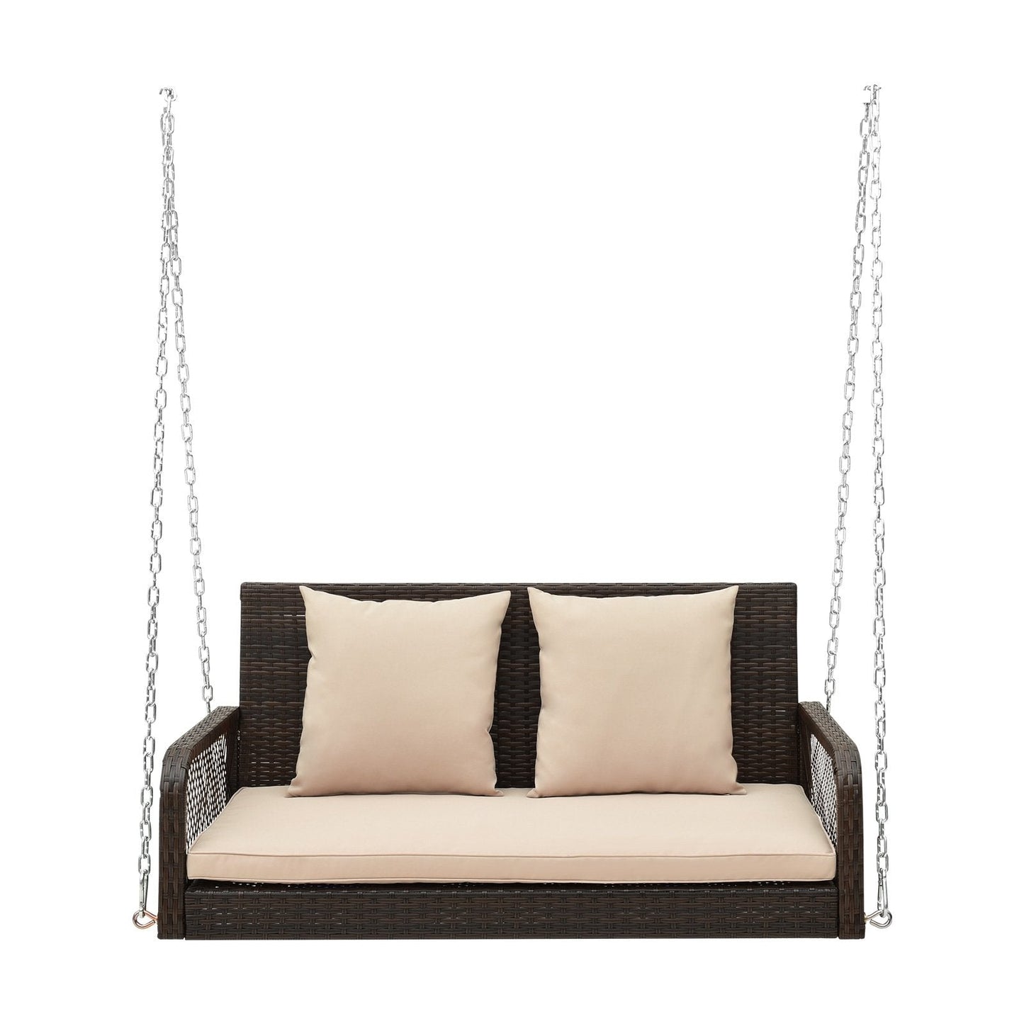 2-Person Outdoor Wicker Porch Swing with Seat and Back Cushions, Beige Porch Swings   at Gallery Canada