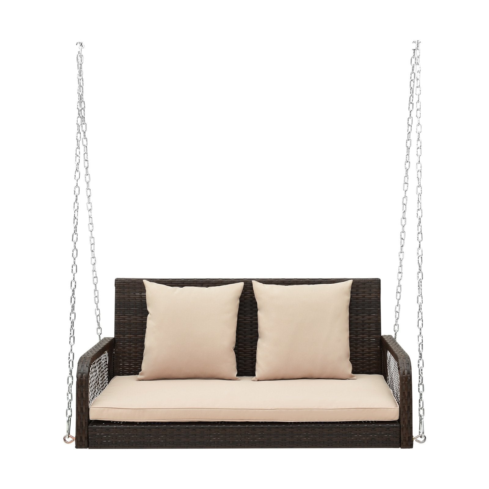 2-Person Outdoor Wicker Porch Swing with Seat and Back Cushions, Beige Porch Swings   at Gallery Canada