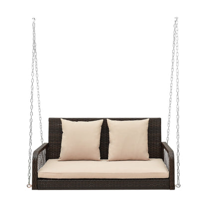 2-Person Outdoor Wicker Porch Swing with Seat and Back Cushions, Beige Porch Swings   at Gallery Canada