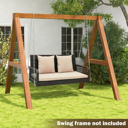 2-Person Outdoor Wicker Porch Swing with Seat and Back Cushions, Beige Porch Swings   at Gallery Canada