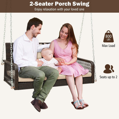 2-Person Outdoor Wicker Porch Swing with Seat and Back Cushions, Beige Porch Swings   at Gallery Canada