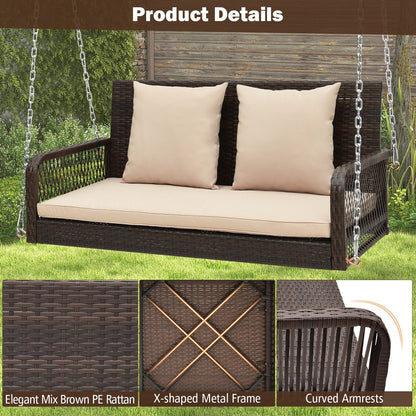 2-Person Outdoor Wicker Porch Swing with Seat and Back Cushions, Beige Porch Swings   at Gallery Canada