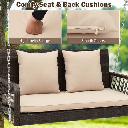 2-Person Outdoor Wicker Porch Swing with Seat and Back Cushions, Beige Porch Swings   at Gallery Canada