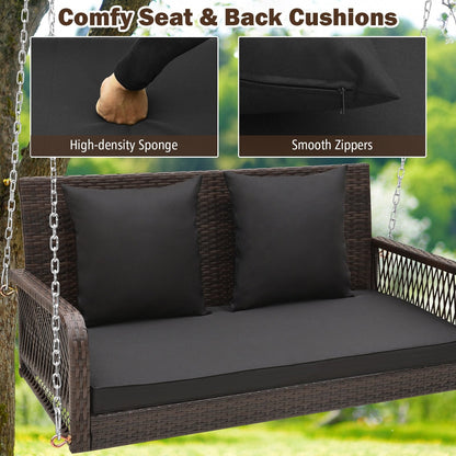 2-Person Outdoor Wicker Porch Swing with Seat and Back Cushions, Black Porch Swings   at Gallery Canada