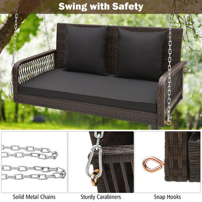 2-Person Outdoor Wicker Porch Swing with Seat and Back Cushions, Black Porch Swings   at Gallery Canada