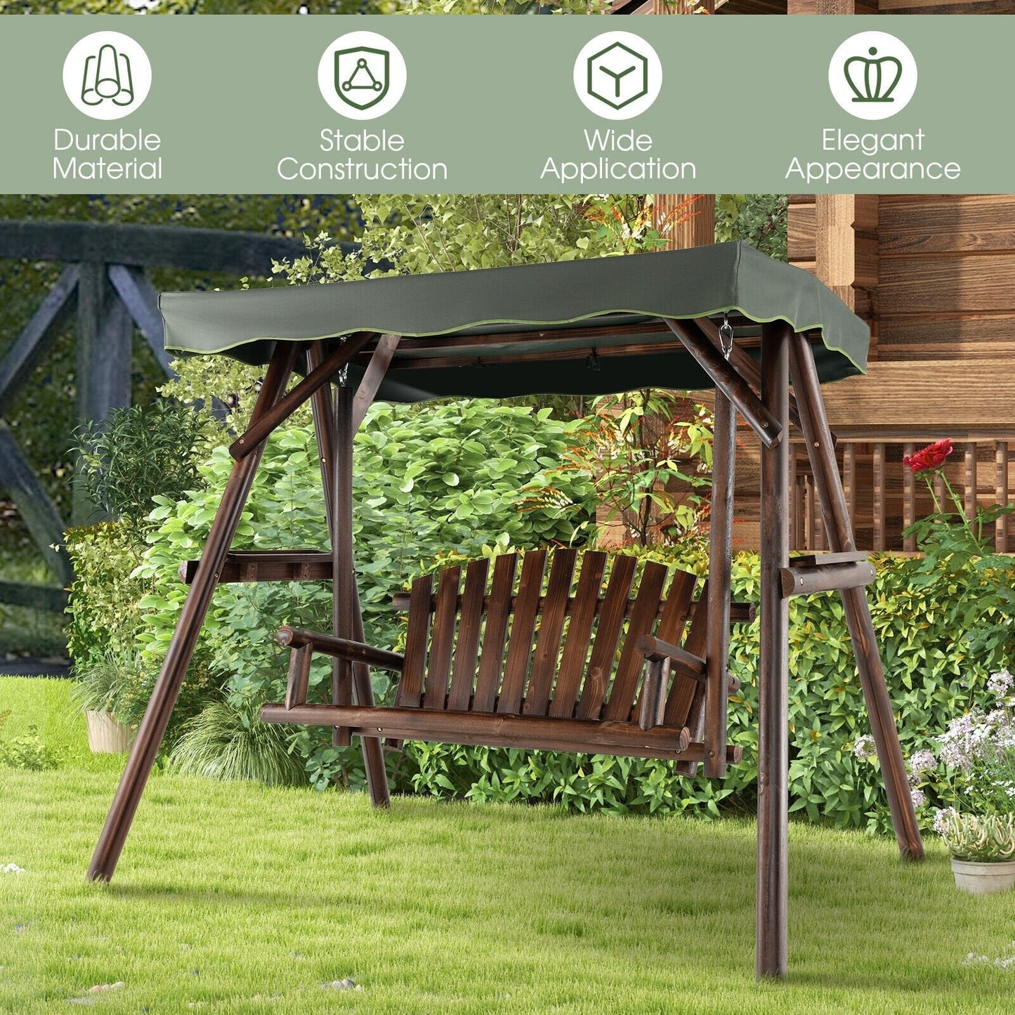 2-Person Outdoor Wooden Porch Swing with an Adjustable Canopy, Natural Porch Swings   at Gallery Canada