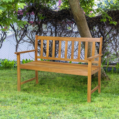 2-Person Patio Acacia Wood Bench with Backrest and Armrests, Natural Outdoor Benches   at Gallery Canada