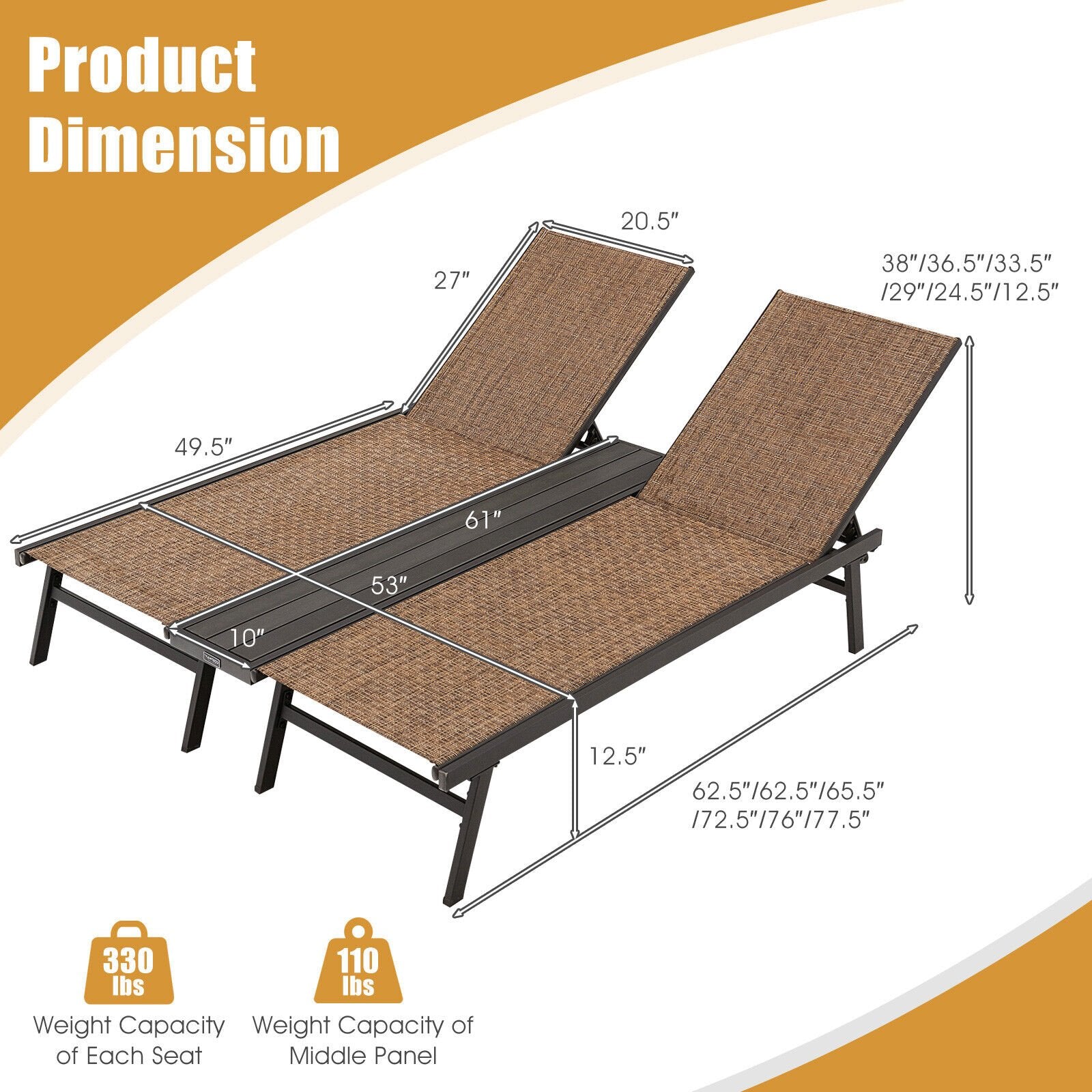 2-Person Patio Chaise Lounge with Middle Panel, Brown Outdoor Chaise Lounges   at Gallery Canada