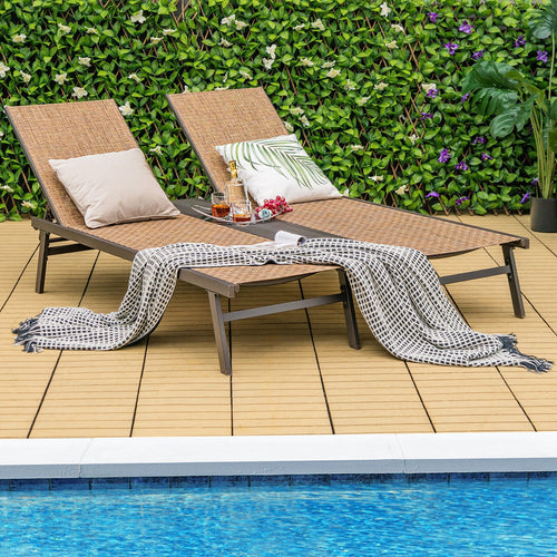 2-Person Patio Chaise Lounge with Middle Panel, Brown