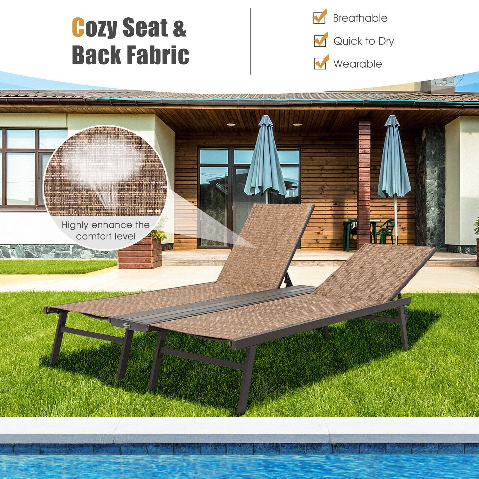 2-Person Patio Chaise Lounge with Middle Panel, Brown Outdoor Chaise Lounges   at Gallery Canada