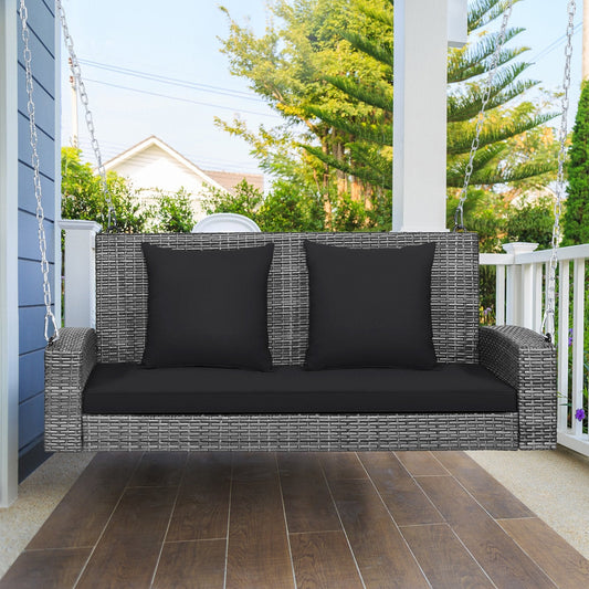 2-Person Patio PE Wicker Hanging Porch Swing Bench Chair Cushion 800 Pounds, Black Porch Swings   at Gallery Canada