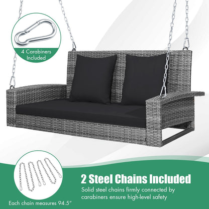 2-Person Patio PE Wicker Hanging Porch Swing Bench Chair Cushion 800 Pounds, Black Porch Swings   at Gallery Canada