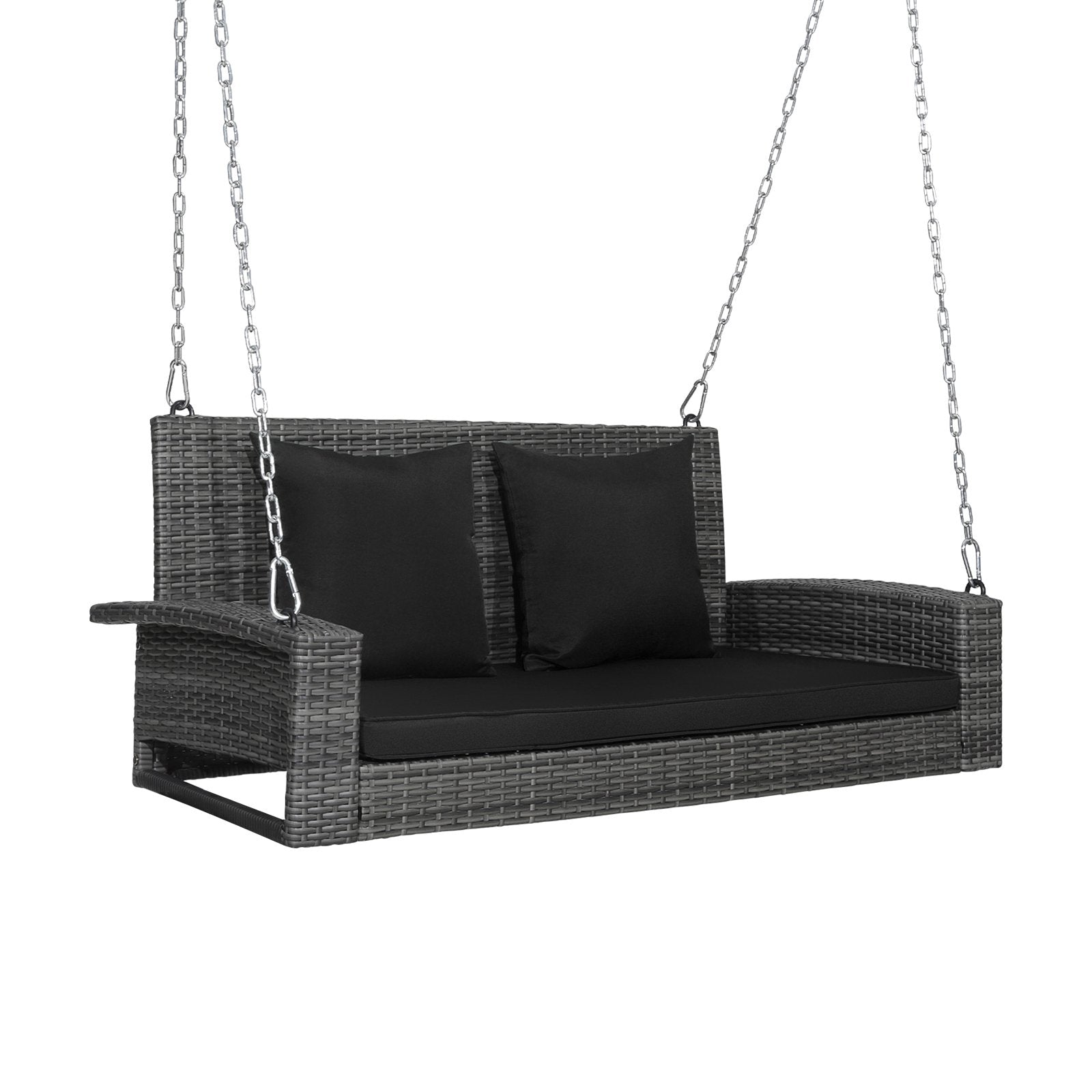 2-Person Patio PE Wicker Hanging Porch Swing Bench Chair Cushion 800 Pounds, Black Porch Swings   at Gallery Canada