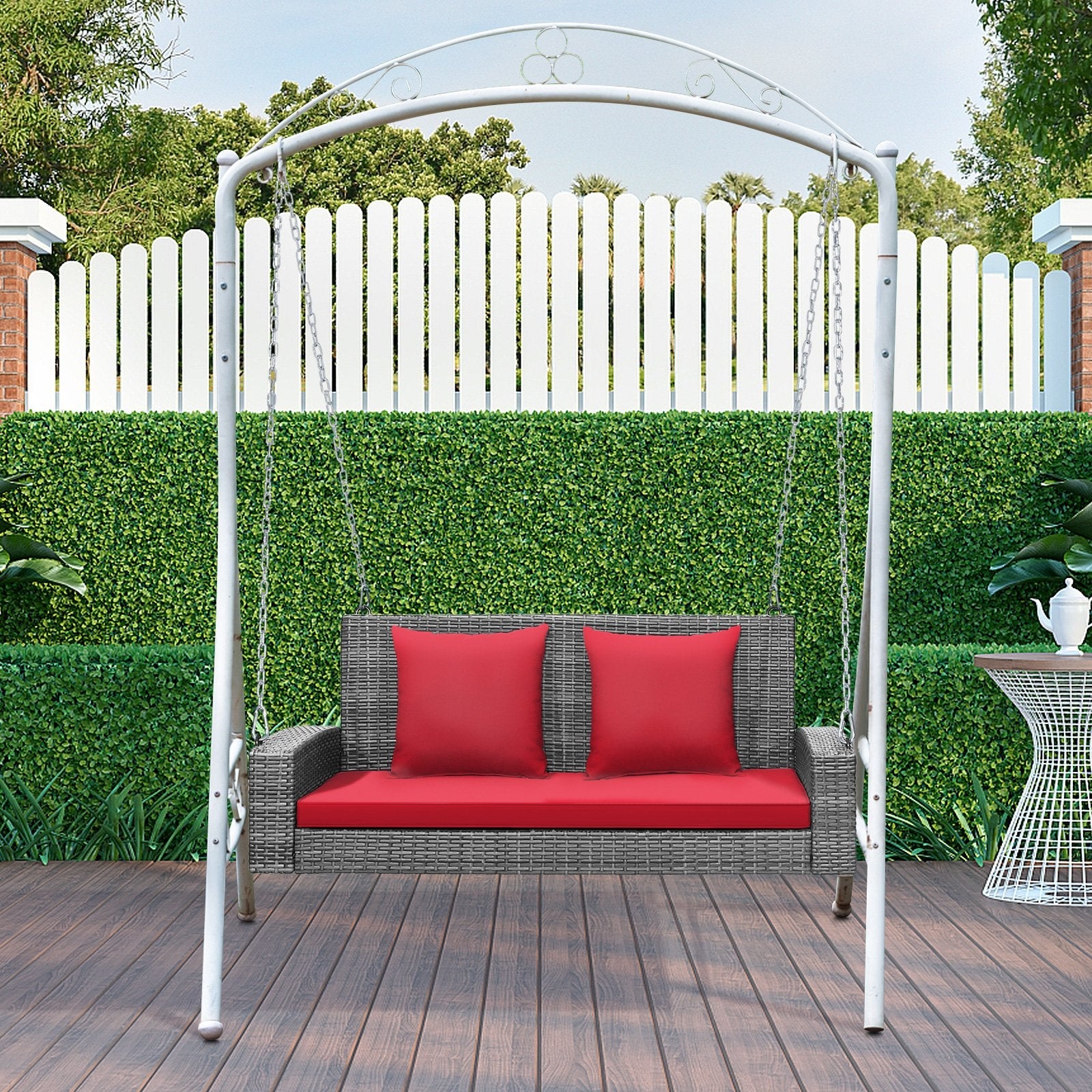 2-Person Patio PE Wicker Hanging Porch Swing Bench Chair Cushion 800 Pounds, Red Porch Swings   at Gallery Canada