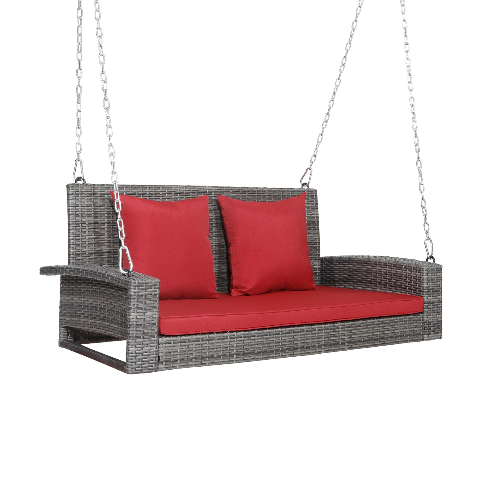 2-Person Patio PE Wicker Hanging Porch Swing Bench Chair Cushion 800 Pounds, Red Porch Swings   at Gallery Canada