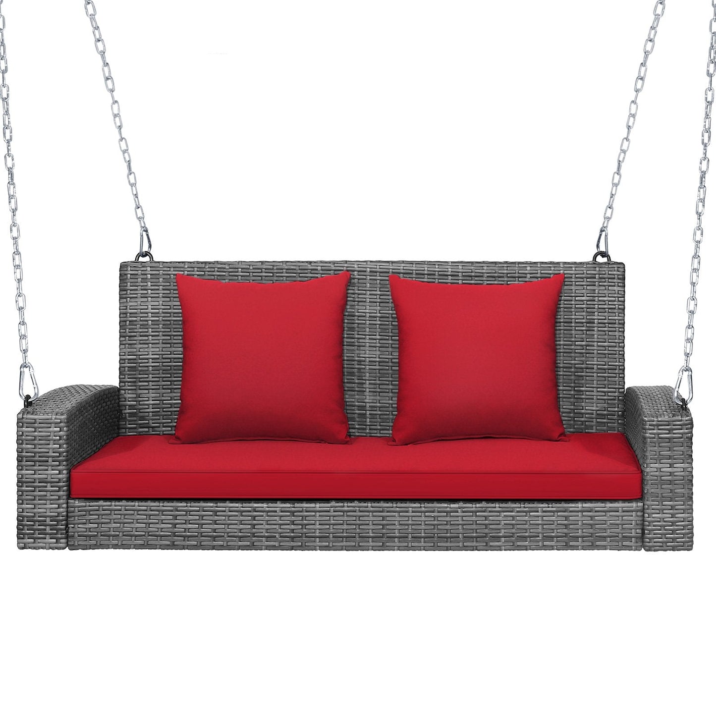 2-Person Patio PE Wicker Hanging Porch Swing Bench Chair Cushion 800 Pounds, Red Porch Swings   at Gallery Canada