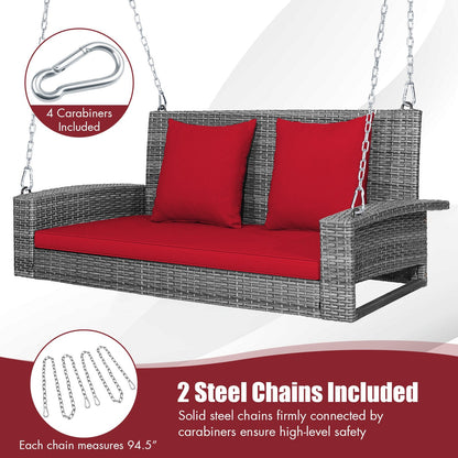 2-Person Patio PE Wicker Hanging Porch Swing Bench Chair Cushion 800 Pounds, Red Porch Swings   at Gallery Canada