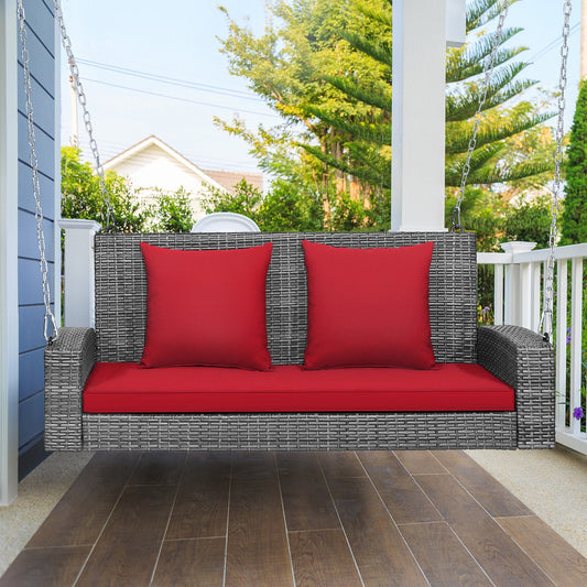 2-Person Patio PE Wicker Hanging Porch Swing Bench Chair Cushion 800 Pounds, Red Porch Swings   at Gallery Canada