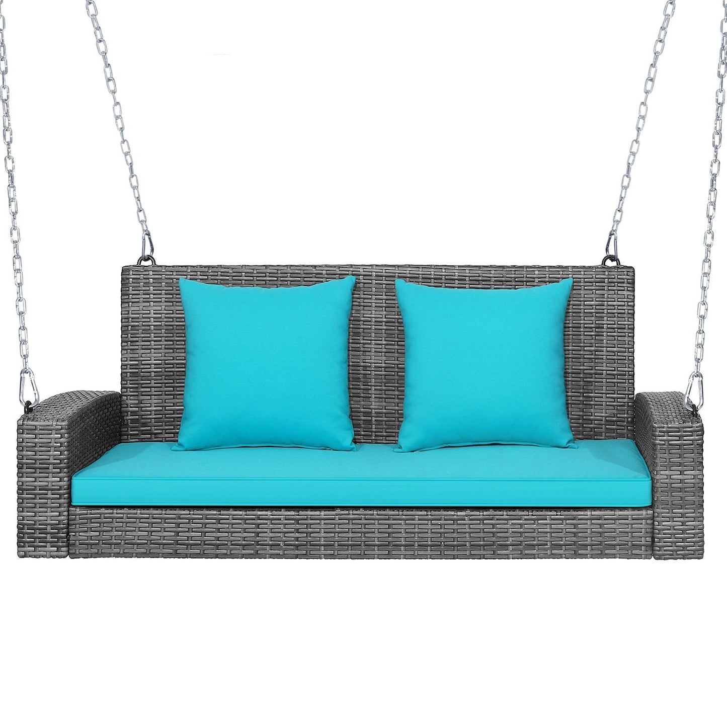 2-Person Patio PE Wicker Hanging Porch Swing Bench Chair Cushion 800 Pounds, Turquoise Porch Swings   at Gallery Canada