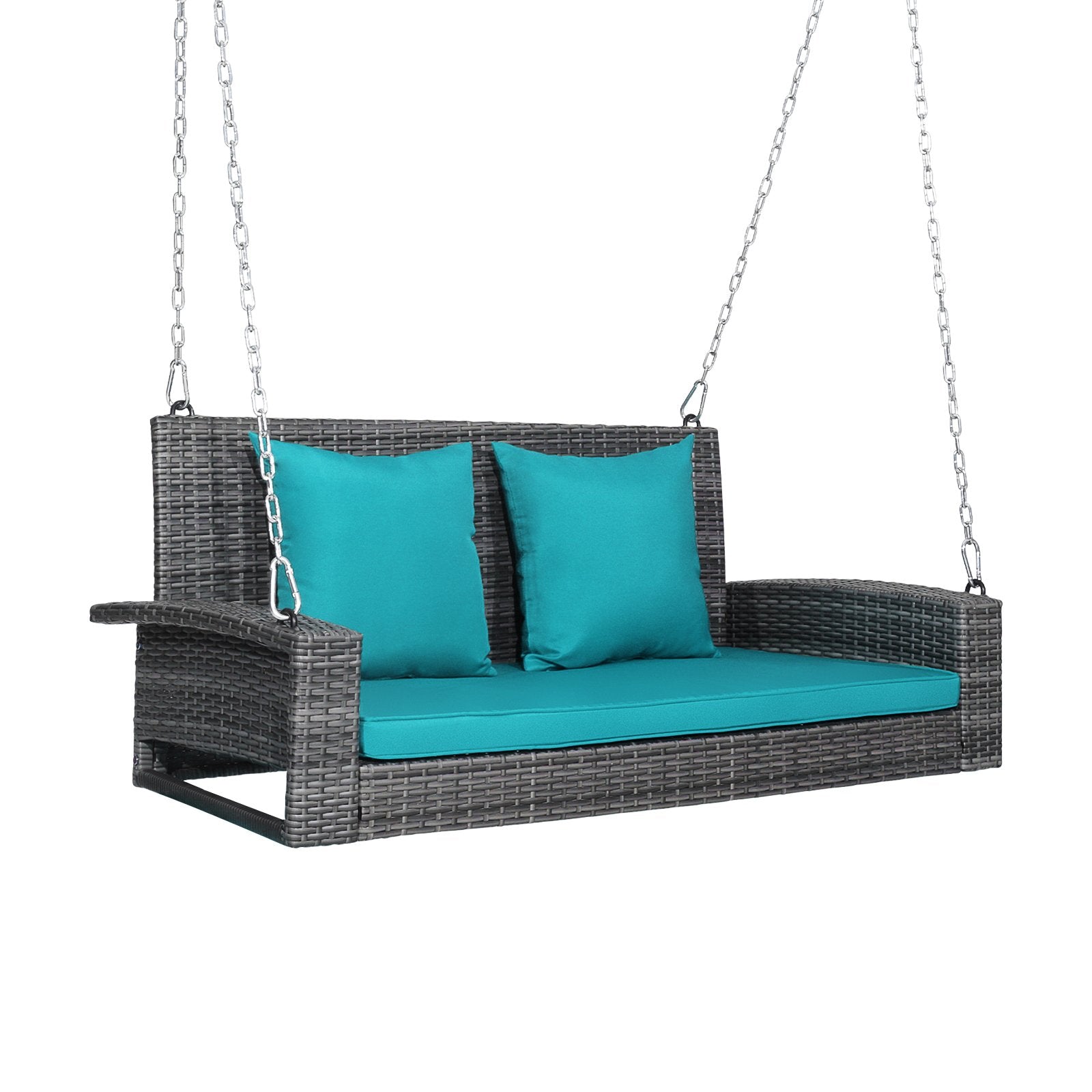 2-Person Patio PE Wicker Hanging Porch Swing Bench Chair Cushion 800 Pounds, Turquoise Porch Swings   at Gallery Canada