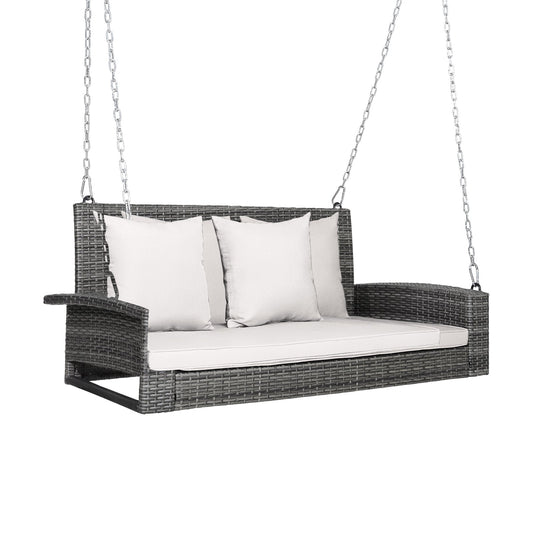 2-Person Patio PE Wicker Hanging Porch Swing Bench Chair Cushion 800 Pounds, White Porch Swings   at Gallery Canada